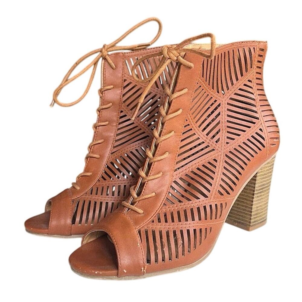 Wild Diva Lounge Cut Out Lace-up Peep Toe Sandal Heels